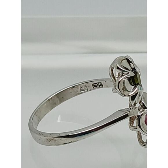 Vintage Sterling Silver Floral Ring Pink Green Tourmaline Gemstone Size 7 - Picture 3 of 10